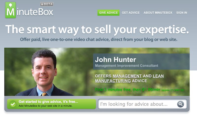 home page of MInute Box with John Hunter graphic
