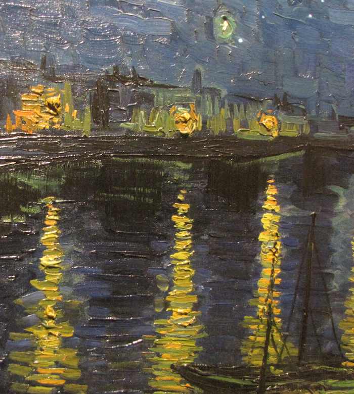 close up photo of part of Van Gogh's painting: Starry Night