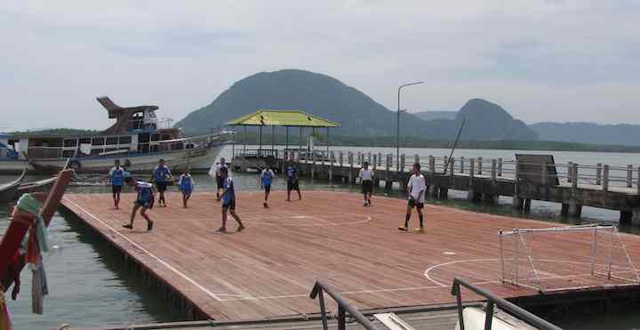 photo of a floating football pitch