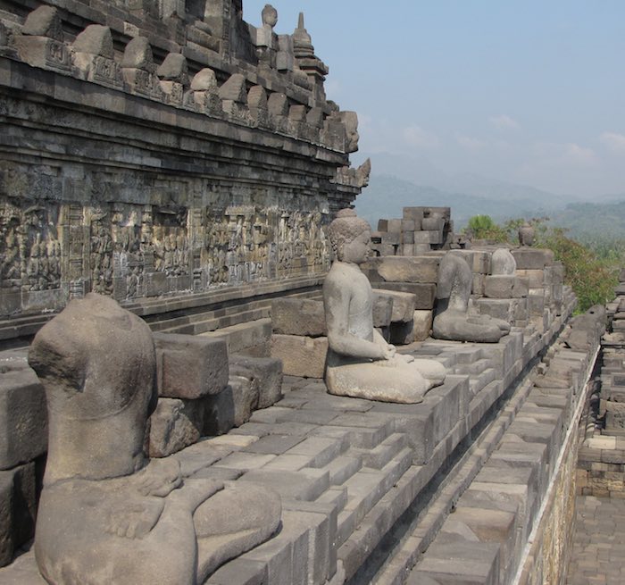 view of Borobudur temple with hills in the background