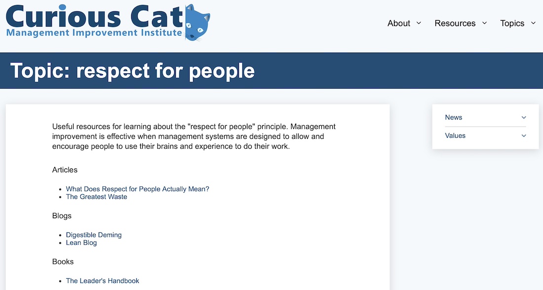 image of the screen of the CCMII website topic page for "respect for people."