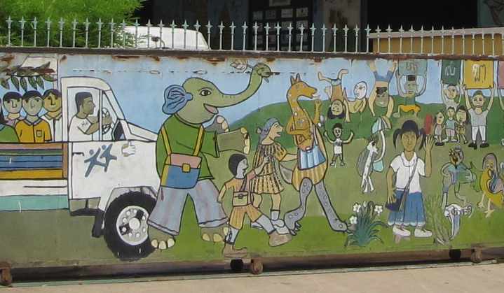 photo of mural of kids and animals